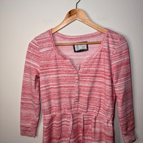 Anthropologie Saturday Sunday Poppy Space Dye Dress Red SM Henley Casual - Picture 2 of 5